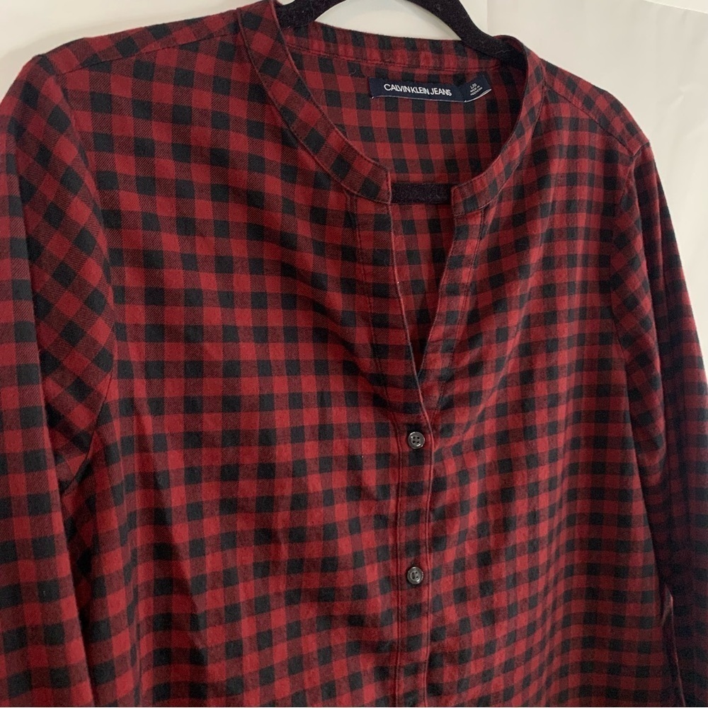Calvin Klein Jeans Red and Black Plaid Button Down, size L - Picture 5 of 9